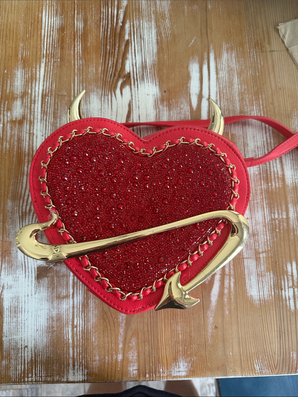 Betsey Johnson Red Heart Crossbody With Gold Script Accent